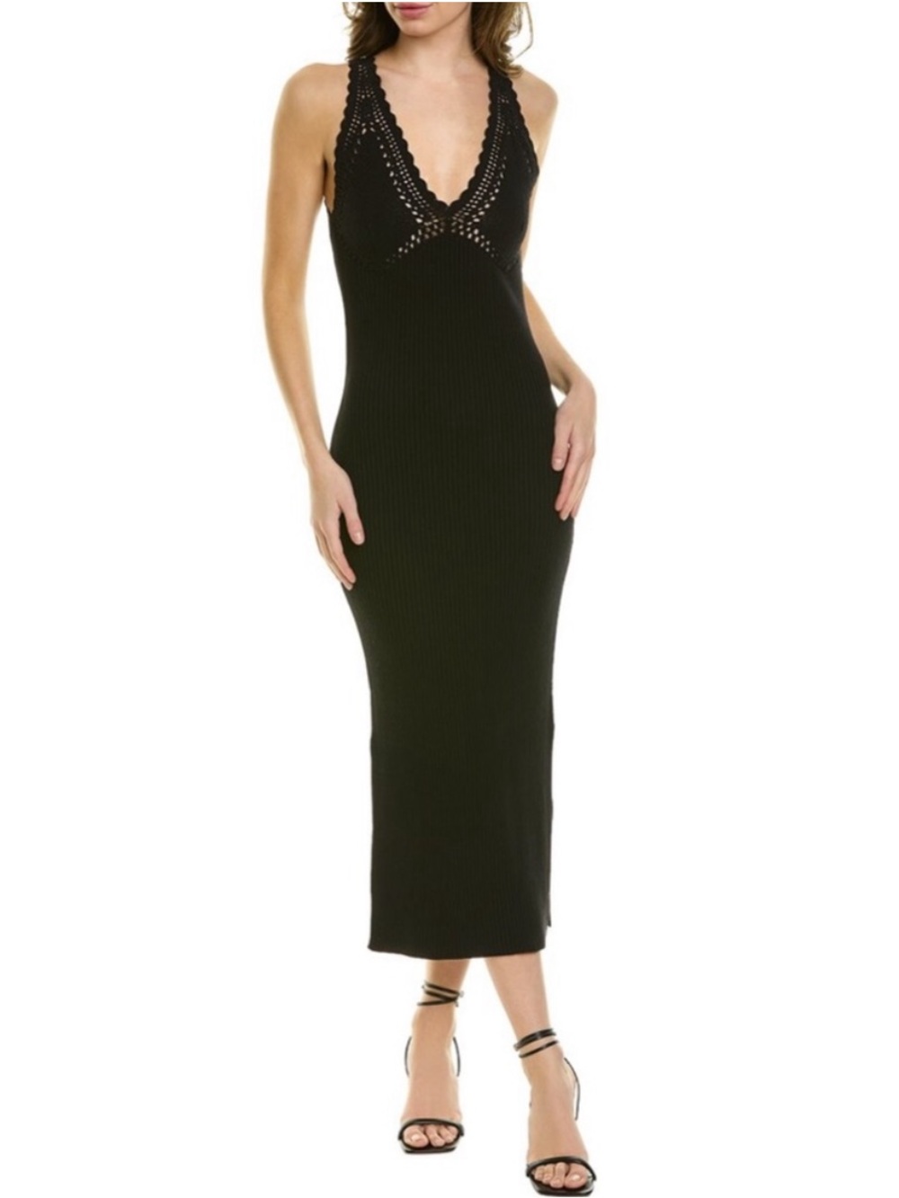 10 Crosby Derek Lam Valencia Black Crochet-Trim Midi Dress